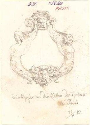 Walther, Conradin; u. a. Deutschland; Italien; Sammlung Conradin Walther: Band IV, Nr. 143 - 188 (fol. 125 - 168) - Türklopfer am Keller, Certosa di Pavia (Ansicht)