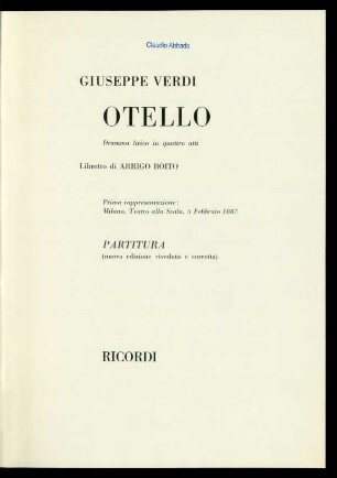 Otello : dramma lirico in quattro atti