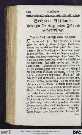 Sechster Abschnitt: Uebungen fuer einige andere Fest= und Gedaechtnißtage