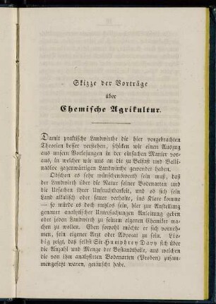 Skizze der Vorträge über Chemische Agrikultur.