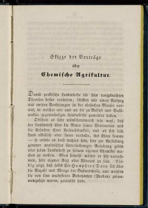 Skizze der Vorträge über Chemische Agrikultur.
