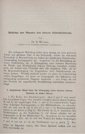 Beiträge zur Theorie des ebenen Gelenkvierecks.