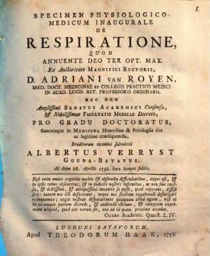 Specimen phys.-med. inaug. de respiratione