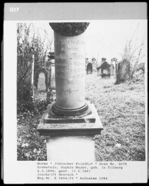 Grabstein von Sophie Mayer, geborene Tilburg (gestorben 1881.05.12)
