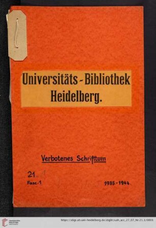 Universitäts-Bibliothek Heidelberg. Verbotenes Schrifttum
