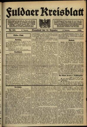 Erste Ausgabe vom Samstag, den 31. Dezember 1910.