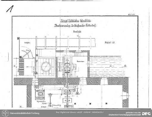 Tafel XVI - Königl. Halsbrückner Schmelzhütte. Maschinenanlage des Kraftwerkes Tuttendorf