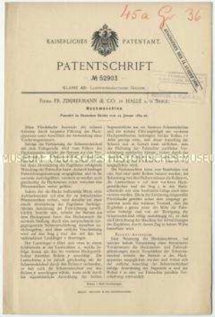 Patentschrift einer Hackmaschine, Patent-Nr. 52903