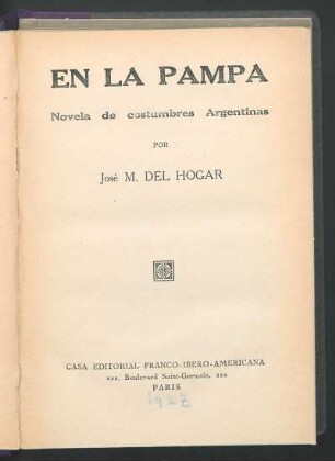 En la pampa : novela de costumbres argentinas