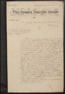 Erlasse des Königlich Bayerischen Bergamtes Kaiserslautern an den
                        Obersteiger in Odenbach betr. Materialbedarf etc.
