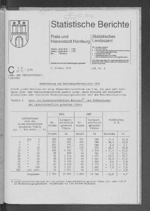 Bodennutzung und Betriebsgrößenstruktur 1991 : Lfd. Nr. 1