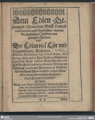 Leichenpredigt : Vorrede. Christo Sacrum. Textus. Von dem ersten Theil. Vom andern Theil