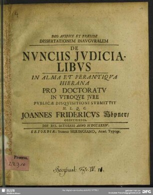Dissertationem inauguralem De Nunciis Iudicialibus