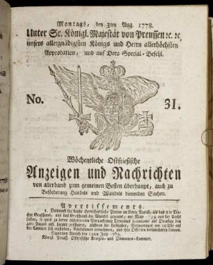 No. 31. Montags, den 3ten Aug. 1778.