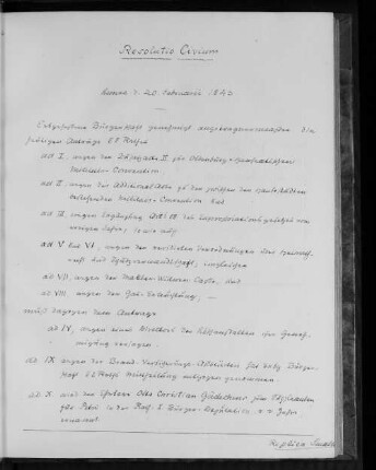 Resolutio Civium, Lunae d. 20. Februarii 1843.