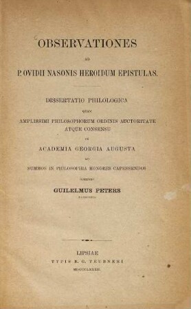 Observationes ad P. Ovidii Nasonis Heroidum epistulas : (Göttinger Doctordiss.)