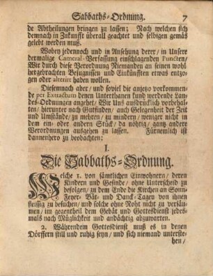 I. Die Sabbaths-Ordnung.