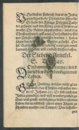 Der Siebend Artickel. S. Thomas.