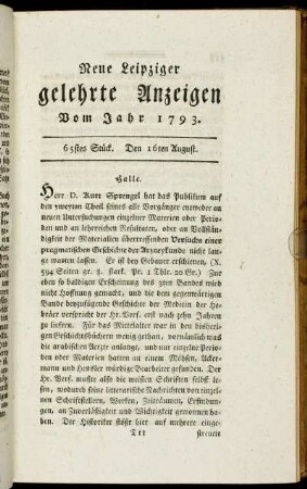 65stes Stück. Den 16ten August.