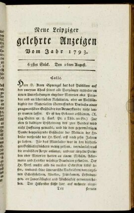 65stes Stück. Den 16ten August.