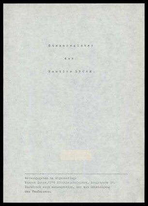Stammregister der Familie Lucae