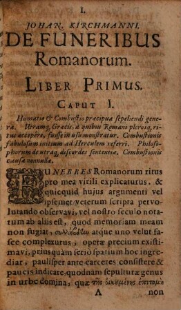Johan: Kirchmanni Lubecensis de funeribus romanorum libri quatuor