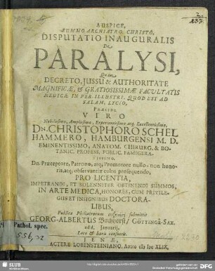 Disputatio Inauguralis De Paralysi