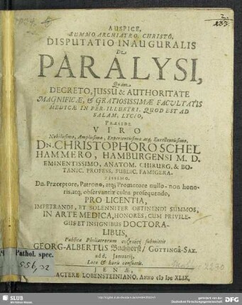 Disputatio Inauguralis De Paralysi