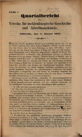 Quartalbericht des Vereins für Meklenburgische Geschichte und Alterthumskunde, 22. 1856/57, Nr. 1 - 3