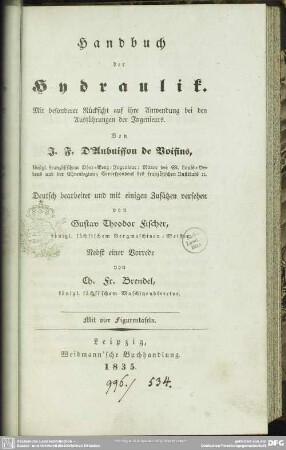 Handbuch der Hydraulik : mit besonderer Rücksicht auf ihre Anwendung bei den Ausführungen der Ingenieurs