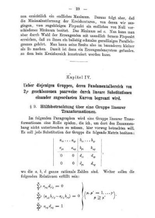 § 9. Hülfsbetrachtung über eine Gruppe linearer Transformationen