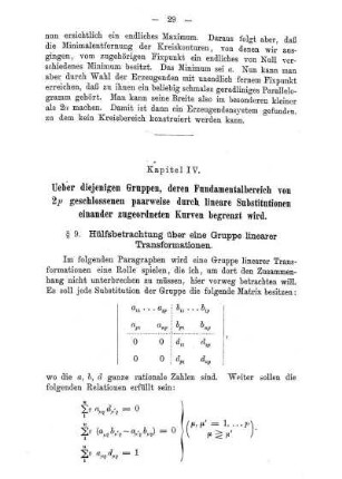 § 9. Hülfsbetrachtung über eine Gruppe linearer Transformationen