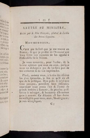33-41, Lettre Au Ministre