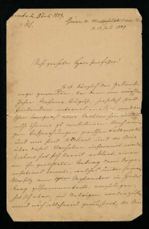 Berlin, 18.07.1889 [Brief beschädigt].