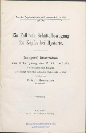Ein Fall von Schüttelbewegung des Kopfes bei Hysterie