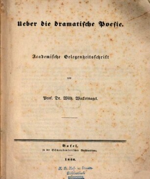 Über die dramatische Poesie : Academische Gelegenheitsschrift