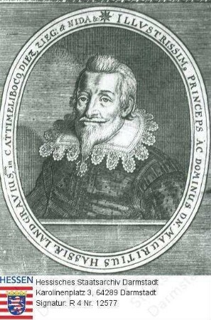 Moritz Landgraf v. Hessen-Kassel, der Gelehrte (1572-1632) / Porträt in Oval, Brustbild, mit Umschrift