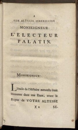 A Son Altesse Serenissime Monseigneur L'Electeur Palatin