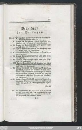 Verzeichnüß der Beilagen.