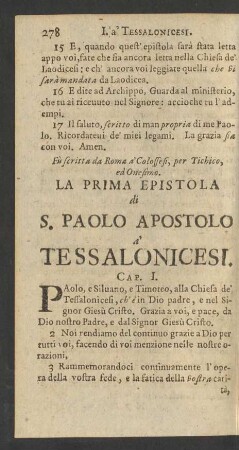 La Prima Epistola di S. Paolo Apostolo a' Tessalonicesi