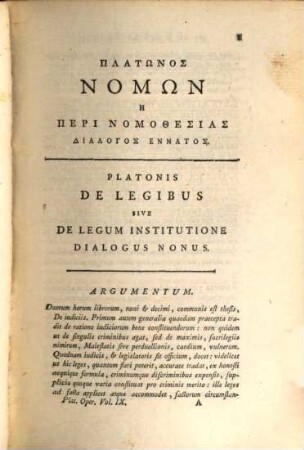 Platōn : Graece Ad Editionem Henrici Stephani Accurate Expressa, Volumen Nonum