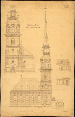 Deutsche Kirche St. Gertrud, Stockholm Turm: Aufrisse und Details