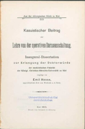 Kasuistischer Beitrag zur Lehre von der operativen Darmausschaltung