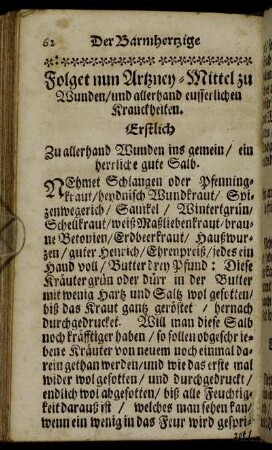 Folget nun Artzney-Mittel zu Wunden/ und allerhand eusserlichen Kranckheiten.