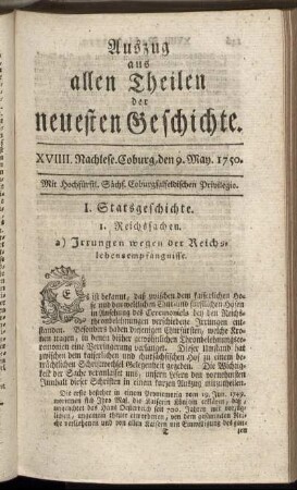 XVIIII. Nachlese. Coburg, den 9. May. 1750.