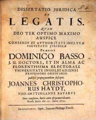 Diss. iur. de legatis