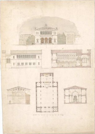 Bühlmann, Josef; Basilika - Grundriss, Ansichten, Querschnitt, Längsschnitt