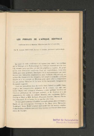 Les fossiles de l'Afrique Centrale