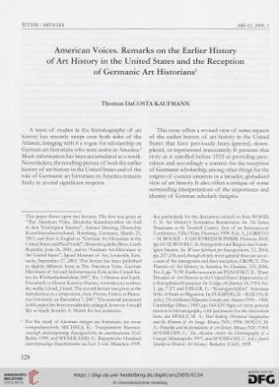 American voices : remarks on the earlier history of art history in the United States and the reception of Germanic art historians