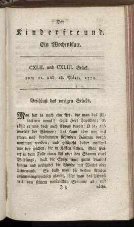 CXLII. und CXLIII. Stück, vom 21. und 28. März, 1778